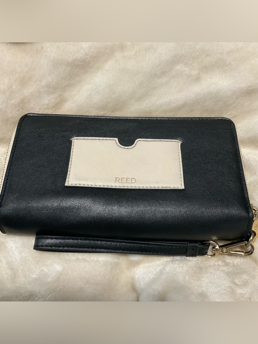 REED black & tan leather long wallet, wristlet,  phone holder, EUC